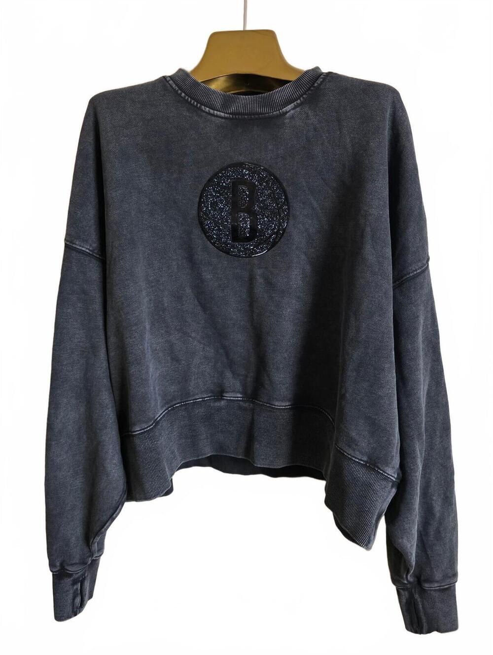 Pro Standard NBA Brooklyn Nets Womens Black Crystalline Cropped Sweatshirt S NWT